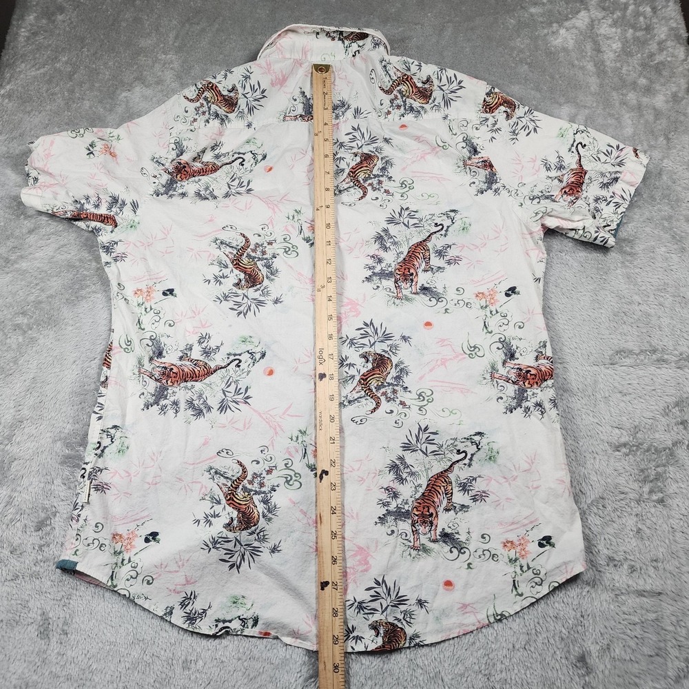 7Diamonds Shirt Mens XL White Wild Thoughts Pagoda Tiger Print Hawaiian - Picture 10 of 12